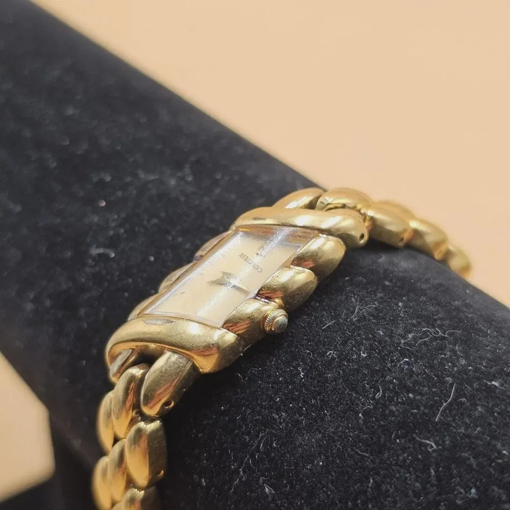 Vintage Seiko Women 2E20-7329 Dress Gold Dial Asymmetrical Quartz Watch 7 1/4